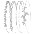 Lot de 5 serre-têtes de mariée en cristal avec motifs floraux et papillons argentés - Lot de 4 Style 5