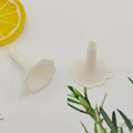 Set of two white mini plastic funnels with floral base and hanging ring for liquids - Petal Shape / Nordic White