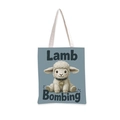 Détail d'un sac cabas en toile avec motif agneau mignon et poignées larges en tissu blanc - Gris Bleu Lamb Bombing (jiayingstd112)
