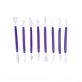 Detailed set of 8 purple clay carving tools with diverse white shaping heads on white background - 8-Piece Set (OPP Bag) / Purple