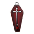 Ciondolo bara in smalto rosso scuro con croce d'argento per gioielli fai-da-te - 1 Ciondolo Bara con Croce Rosso e Argento (11x25mm)