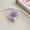 Purple smiling cloud silicone straw cover cap with attachment ring for Stanley tumblers - Cloud Light Purple / 10mm