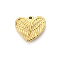 Macro shot of gold heart pendant featuring detailed wing textures on a white background - 18K Gold Shiny Angel Wing Heart 16x18.5mm