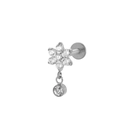 F136 titanium labret stud with zircon flower and small round crystal drop pendant - 11# Silver Flower Zircon Drop