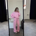 Chándal rosa de dos piezas con sudadera de media cremallera y pantalón de pierna ancha - S / Rosa