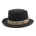 Chapeau pork pie classique en laine noire pour homme avec bandeau à motifs vintage - M (56-58cm) / Noir