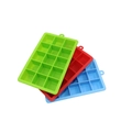 Three-piece set of flexible 15-grid silicone ice cube trays in green, red, and blue colors - 15-Cavity Square Ice Tray - With Hanging Hole
