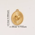 Golden oval stainless steel pendant with sunburst heart design and size dimensions - Heart Sun