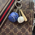 Three-piece baseball keychain with blue glove, white ball, and mini wooden bat pendant - 2CM Short Bat White Ball Royal Blue Glove