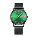 Men's quartz watch with green sunburst dial, Roman numerals, and black mesh steel strap - Black Case Green Dial (Mesh Strap Men)