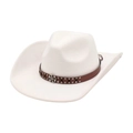 Classic white wool western cowboy hat with brown leather band and metallic rivets - White (Yuanyuan)