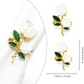 Elegant white rose napkin ring with green leaves and gold plated frame detail - White Rose Golden Base
