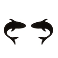 Macro shot of minimalist black dolphin silhouette stud earrings in stainless steel - Black