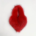 Macro detail of red faux fur heart-shaped bag with black tips and plush texture - Small / Red