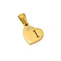 Detail of a golden heart pendant featuring a small diamond and the engraved letter I - Letter I