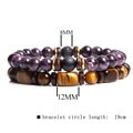 Mens bracelet set featuring 8mm volcanic stone and 12mm tiger eye beads, 19cm length - Purple Stone Combination Style (FD2146)