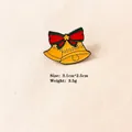 Christmas enamel double bell brooch with red bow and gold stars for holiday fashion - 8# Christmas Bells