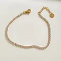 Elegant gold-plated stainless steel tennis bracelet set with white cubic zirconia stones - Stainless Steel/Zirconia / Gold Tennis Chain Bracelet (B708)