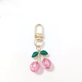 Pink cherry charm pendant with gold metal clasp and green leaves on decorative card - Pink Cherry Cartoon Buckle (Cherry A-E)