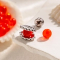 Singolo orecchino a conchiglia rossa con perla rossa lucida in argento - Arancione Trasparente
