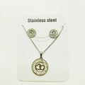 Silver stainless steel jewelry set with double heart ring pendant necklace and stud earrings - Round Double Heart / Steel