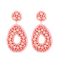 Handmade pink seed bead bohemian earrings with hollow teardrop pendant design - Pink
