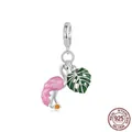 Colgante de flamenco y hoja monstera de plata S925 con esmalte rosa y circonitas - Plata 925 / Flamenco (SCC2830)