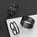 Three-piece set of black minimalist titanium steel rings with open adjustable bands - Open Ring Set / Black