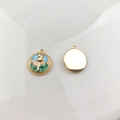 Detail of oil painting style rose enamel pendant and golden polished metal back - #12 Gold Round Pink Rose