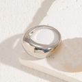 Minimalist wide silver ring in polished S925 sterling silver with smooth glossy finish - US5 / Smooth Dome (Platinum Tone)