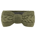 Detail of olive green knit headband featuring thick wool texture and grey lining - Light Army Green
