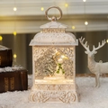 Vintage white Christmas lantern with snow scene snowman and warm LED glowing light - Hollow White Snowman Tree