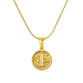 Gold snake chain necklace with round hammered pendant featuring capital letter I - Gold-Letter I (Snake Chain)