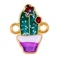 Détail d'une breloque cactus pailletée verte avec pot violet et anneaux dorés - Cactus Pailleté