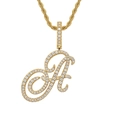 Macro shot of 18K gold letter A pendant with shimmering pavé zircon stones - Letter A / Gold (Pendant Only)