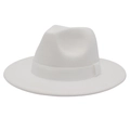 Detailed view of a classic white wool felt Fedora hat with a matching ribbon band - White