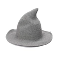 Grey knitted pointed witch hat with a wide brim and detailed wool texture finish - Light Gray