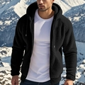 Giacca da uomo in pile nero con cappuccio, calda felpa con zip per outdoor in montagna - S / Nero