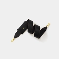 Wide black crossgrain leather shoulder strap with a mini pouch and gold lobster clasps - Black Strap Gold Buckle