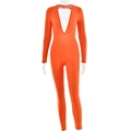 Vista frontal detallada de un body naranja de manga larga con escote en V profundo - S / Naranja