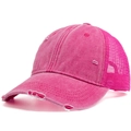 Distressed rose red mesh trucker hat with vintage washed finish and breathable net back - Adjustable / Rose Red