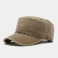 Klassieke gewassen katoenen cadettenpet in kaki met een vintage platte bovenkant - Verstelbaar / Khaki
