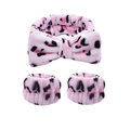 Pink leopard print plush headband and wristband set for washing face and skincare - Pink Leopard Print 3-piece Set (hand-stitched Wrists)