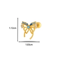 Golden bow cartilage stud earring with blue and clear cubic zirconia, 1.12cm x 1.03cm size - 6# Gold