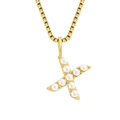 Gold-plated stainless steel box chain necklace with pearl-inlaid letter X pendant - Letter X - Gold
