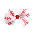 Lazo para pelo blanco con diseño de béisbol, centro de purpurina roja y cinta grosgrain - Clip de Lazo con Patrón de Béisbol Clásico