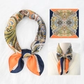 Retro horse chain square scarf in orange and navy blue paisley silk-like fabric - 70*70cm / Orange Blue Paisley (30)