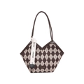 Vintage argyle pattern V-neck tote bag with thin shoulder straps and decorative ribbon - Argyle Brown