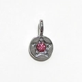 Silver round pendant with star detail and pink birthstone for DIY jewelry making - Silver - October