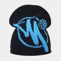 Close-up of winter jacquard beanie featuring black knit and light blue abstract pattern - M(56-58cm) / Black/Lake Blue